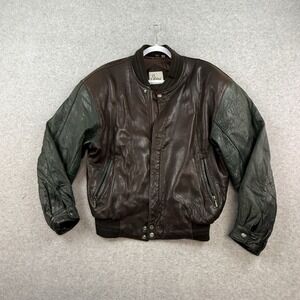Vintage 80s 90s Adult M Two Tone Green Brown Varsity Leather Bomber Jacket Skins